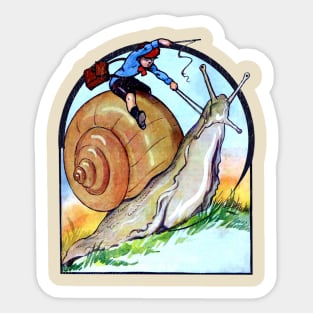 Cottagecore Vintage Little Boy Riding a Garden Snail Fantasy Sticker